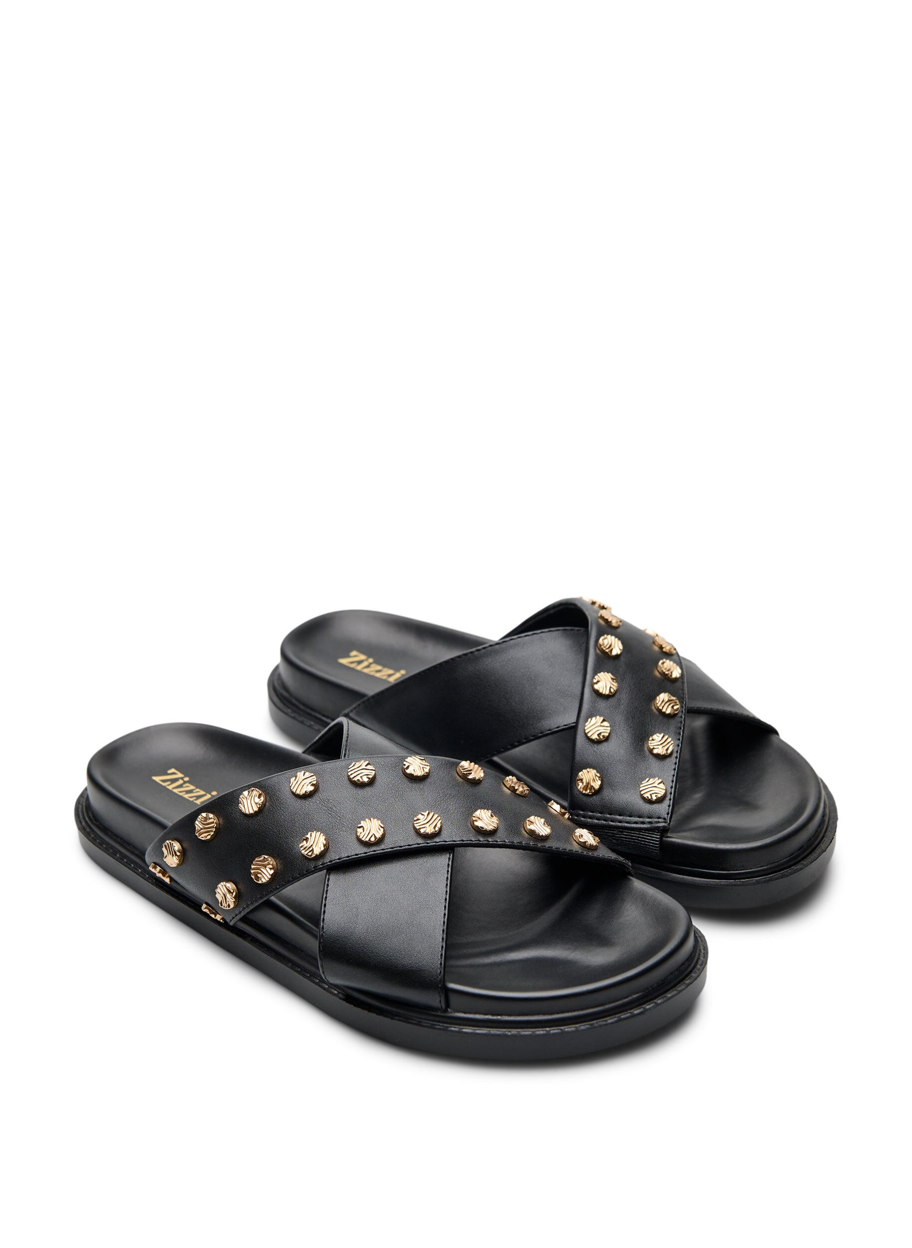 Zizzifashion Sandal with criss-cross straps and decorative studs, Black, Packshot image number 1