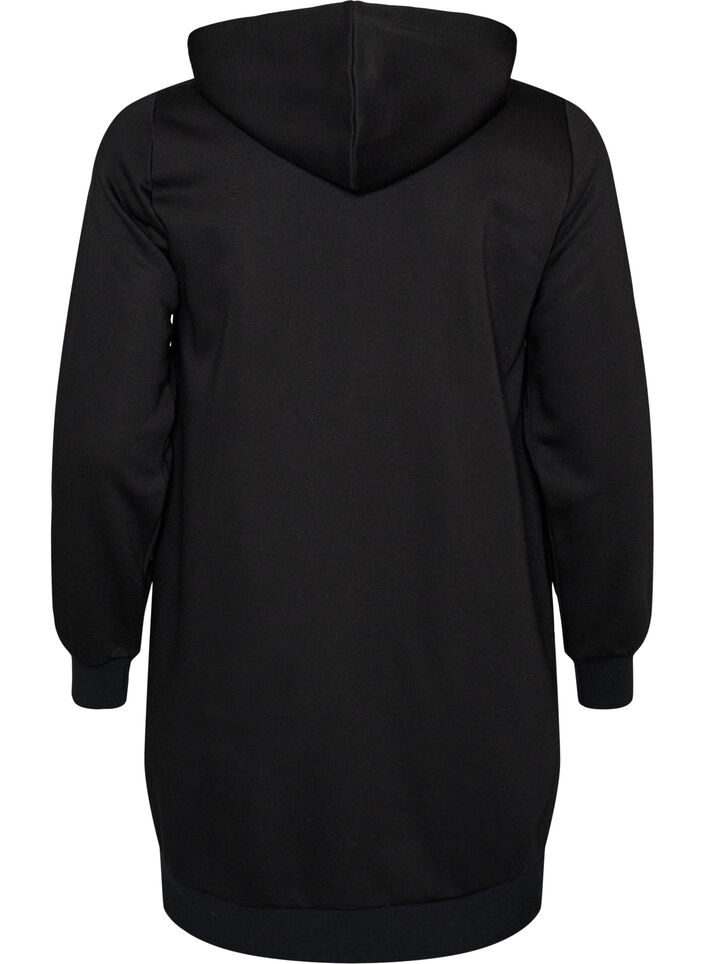 Long hoodie with zip and pockets, Black, Packshot image number 1