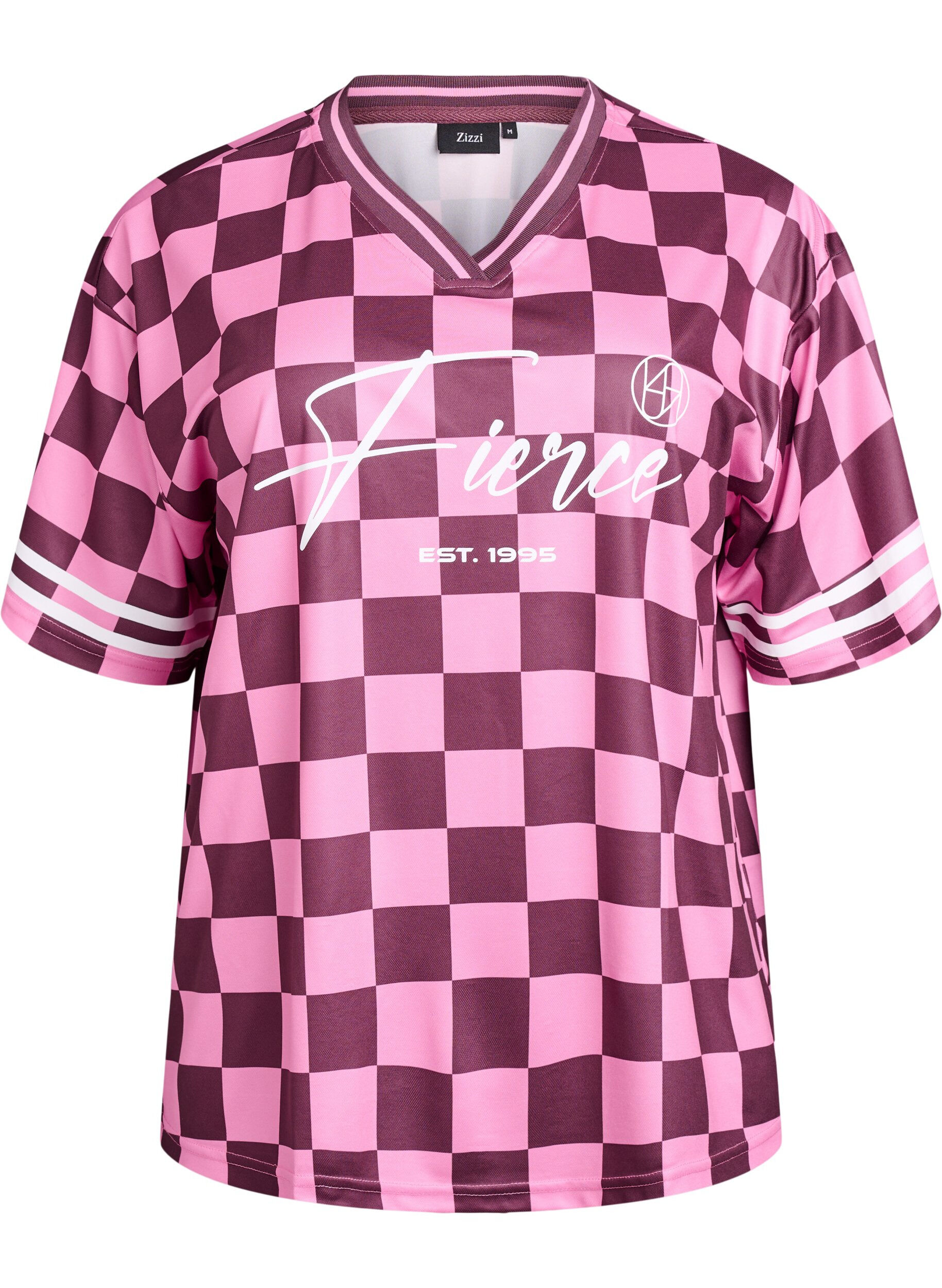 Zizzifashion Sporty T-shirt with checks and text print, Red, Packshot image number 0