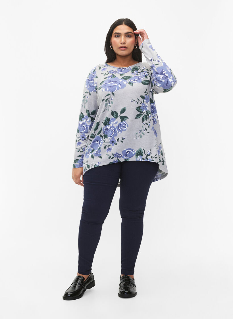 Floral blouse with long sleeves, Light Blue, Model image number 1