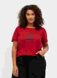 Cotton t-shirt with print on the front, Tango Red LOS , Model