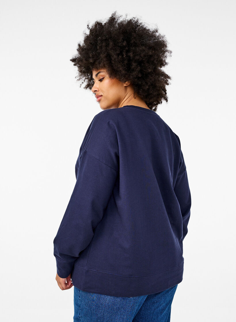 Sweatshirt with embossed text design, Blue, Model image number 2