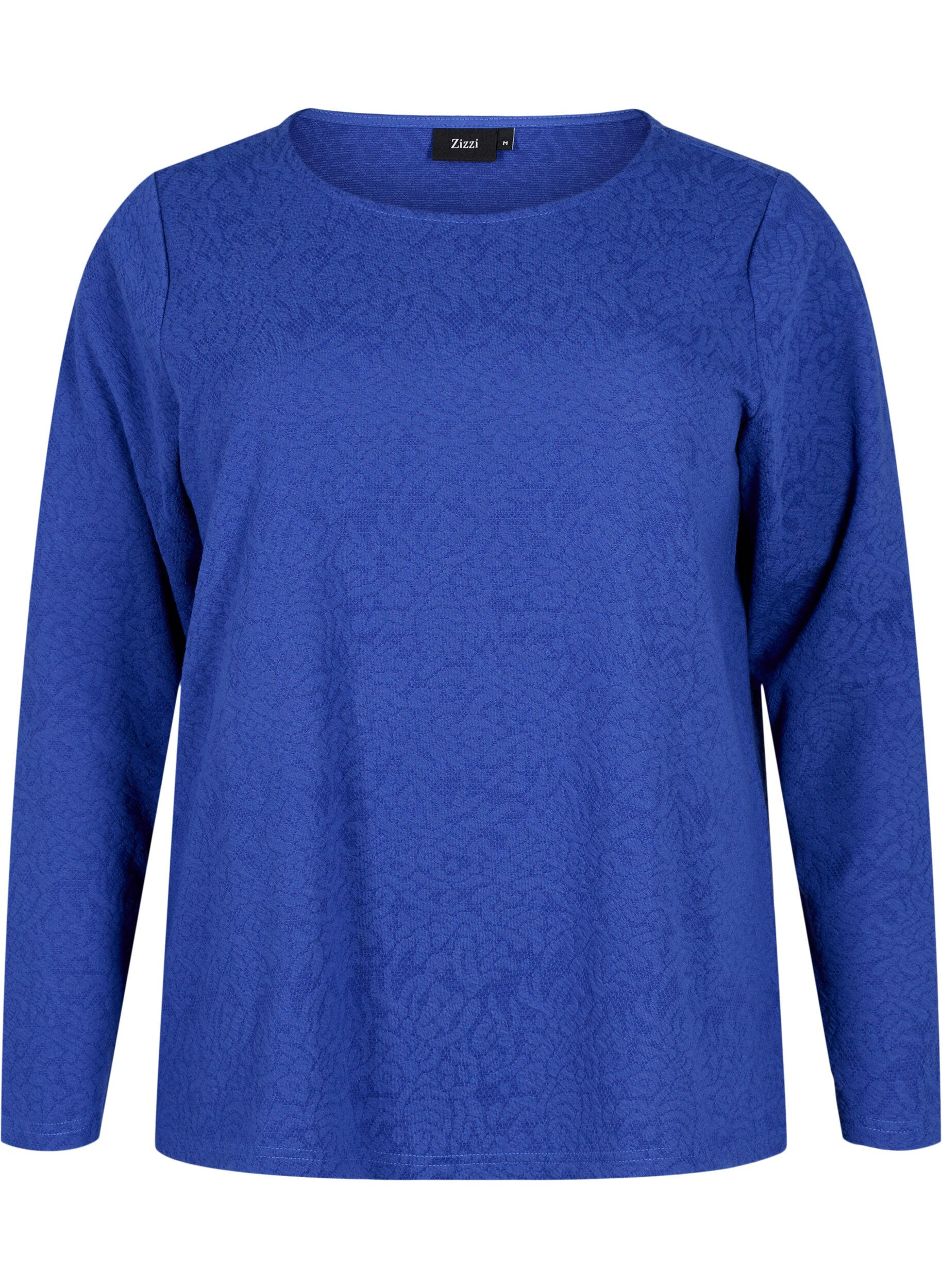 Zizzifashion Long-sleeved blouse with texture, Blue, Packshot image number 0