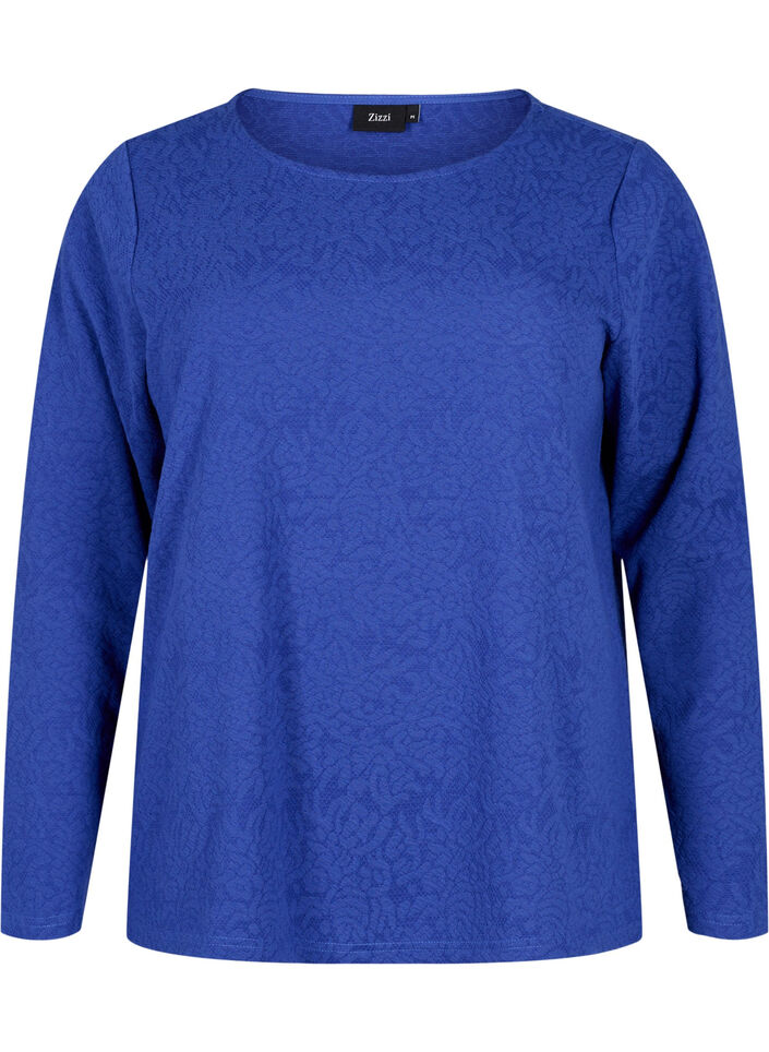 Long-sleeved blouse with texture, Blue, Packshot image number 0