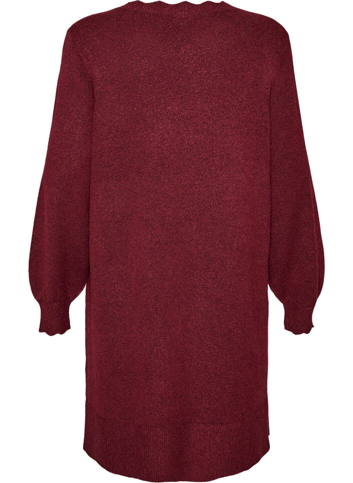 Short knitted dress with wavy hem and slits, Red, Packshot image number 1