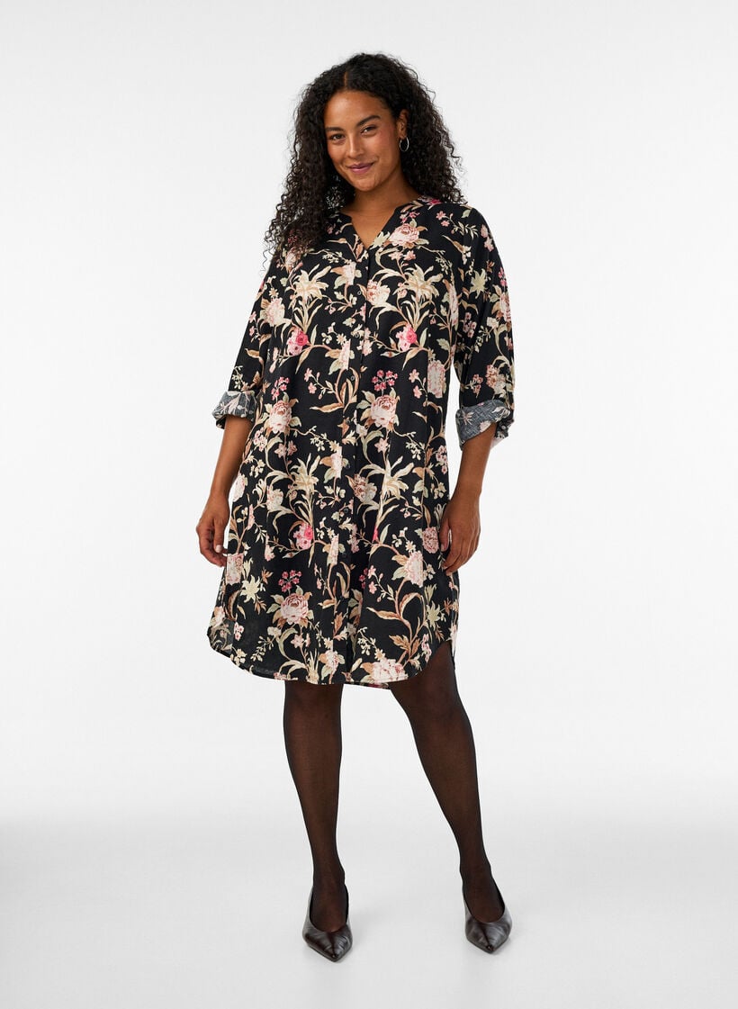 Long shirt in linen and viscose, Black, Model image number 1