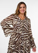 Midi dress with ruffle details and V-neck, Brown, Model image number 2