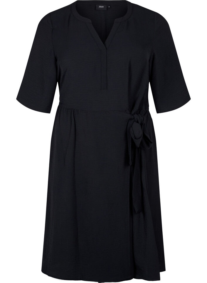 Mid-length dress with tie detail, Black, Packshot image number 0