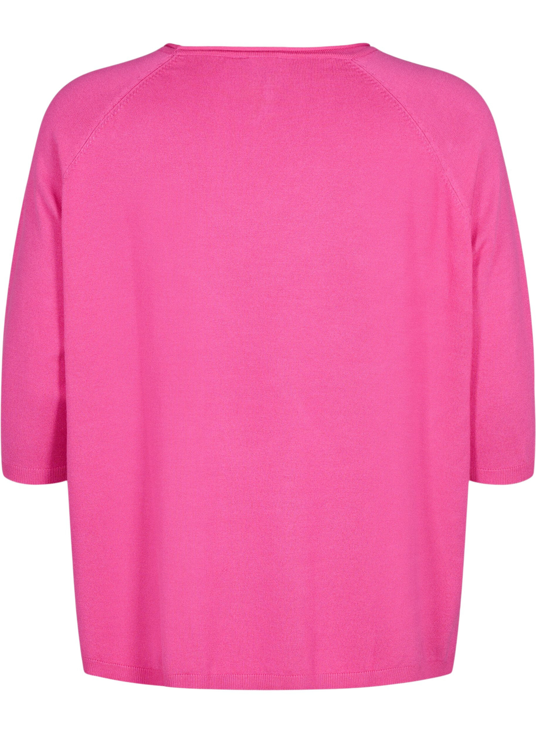 Zizzifashion Viscose knitted blouse with 3/4 sleeves, Raspberry Rose, Packshot image number 1