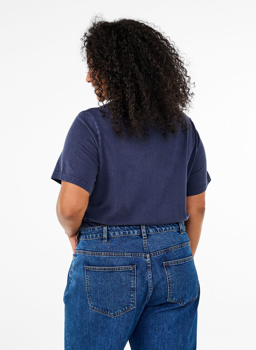 T-shirt with eyelets and print, Navy Washed , Model image number 1