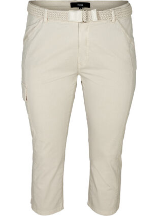 Capri trousers with a belt in cotton, Sand, Packshot image number 0