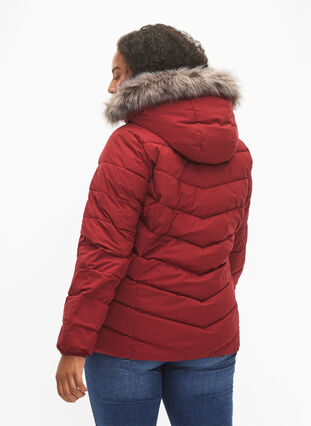 Short puffer jacket with hood, Pomegranate, Model image number 1