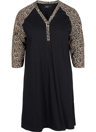 cotton night dress with printed detail, Black Ditzy Flower, Packshot image number 0