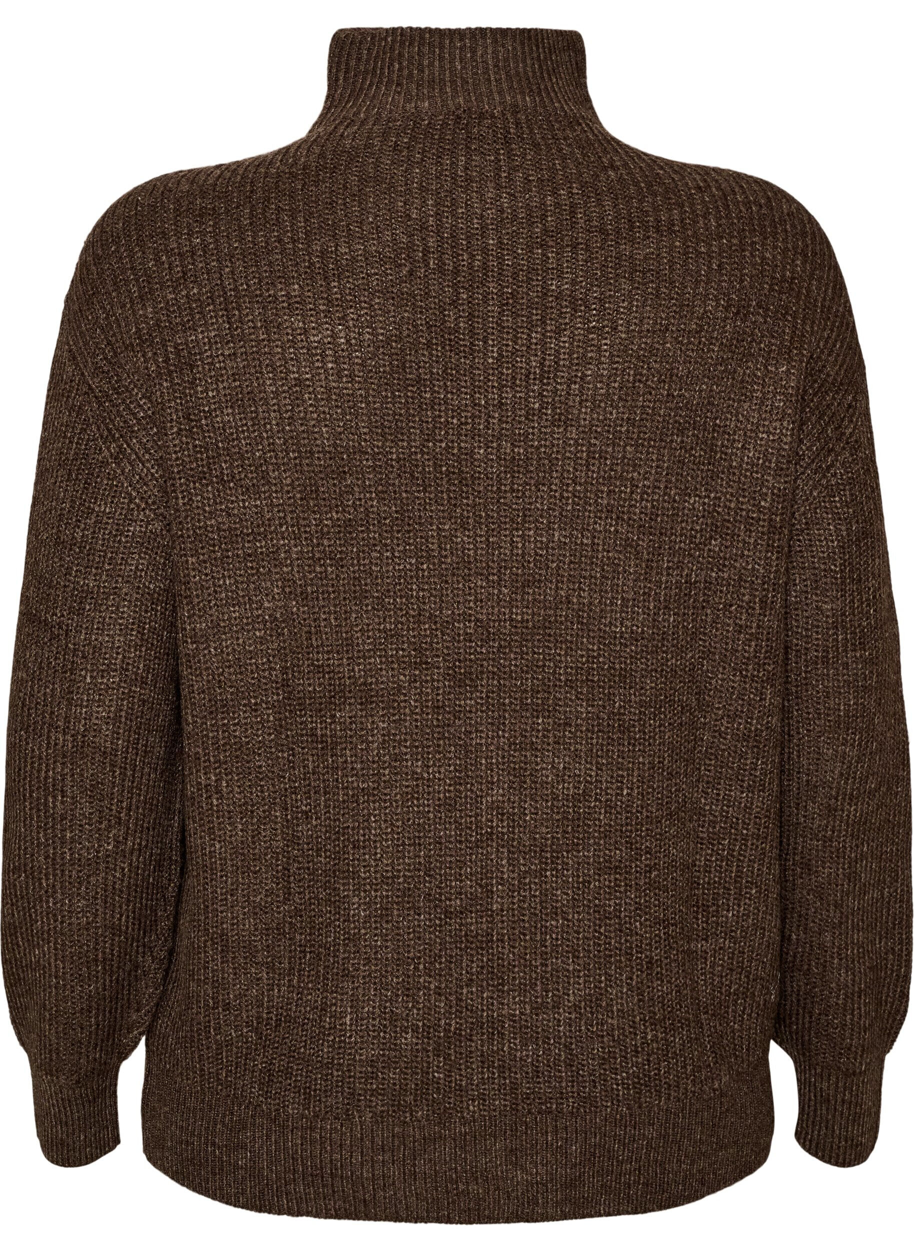 ZizzifashionKnitted sweater with high neck and zipper, Brown, Packshot image number 1