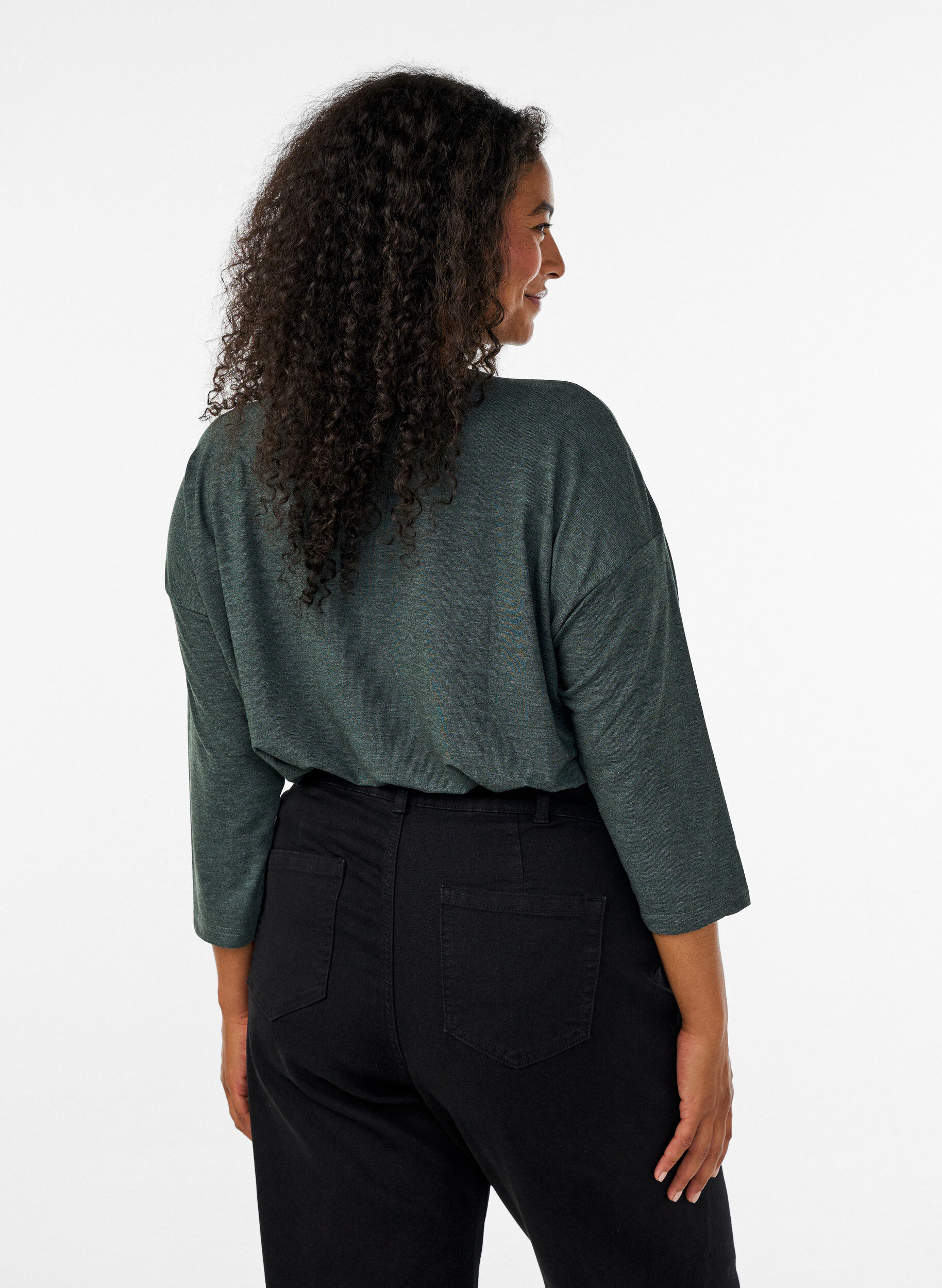ZizzifashionJersey blouse with 3/4 sleeves, Green, Model image number 2