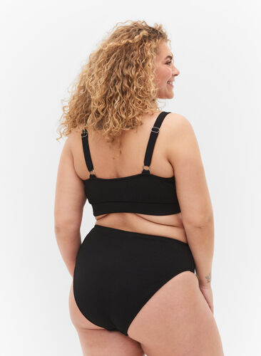 High-waisted crepe texture bikini bottom, Black, Model image number 1