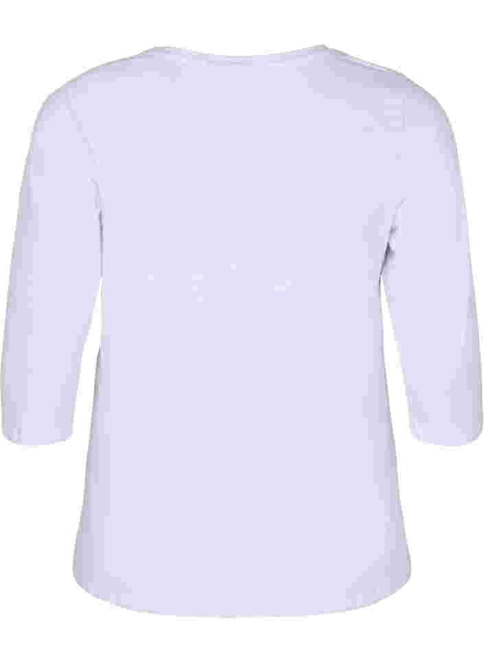 Basic cotton t-shirt with 3/4 sleeves, Bright White, Packshot image number 1