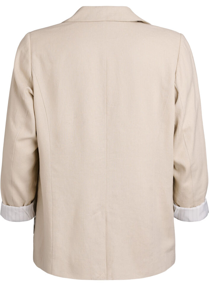 Blazer in linen and viscose with lapels and pockets, Beige, Packshot image number 1