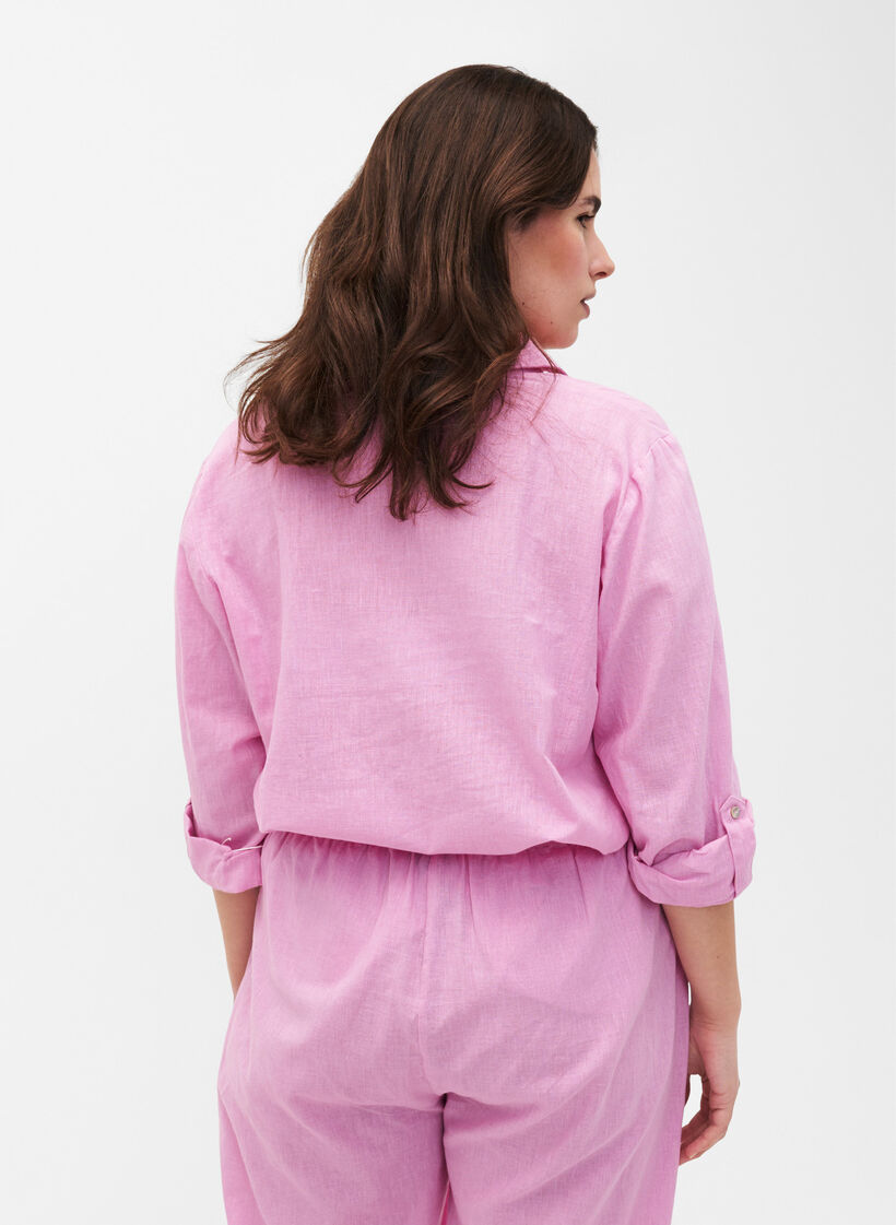 Shirt blouse with button closure in cotton-linen blend, Rosebloom, Model image number 1