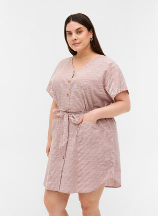 Striped shirt dress in cotton with pockets, Dry Rose Stripe, Model image number 0