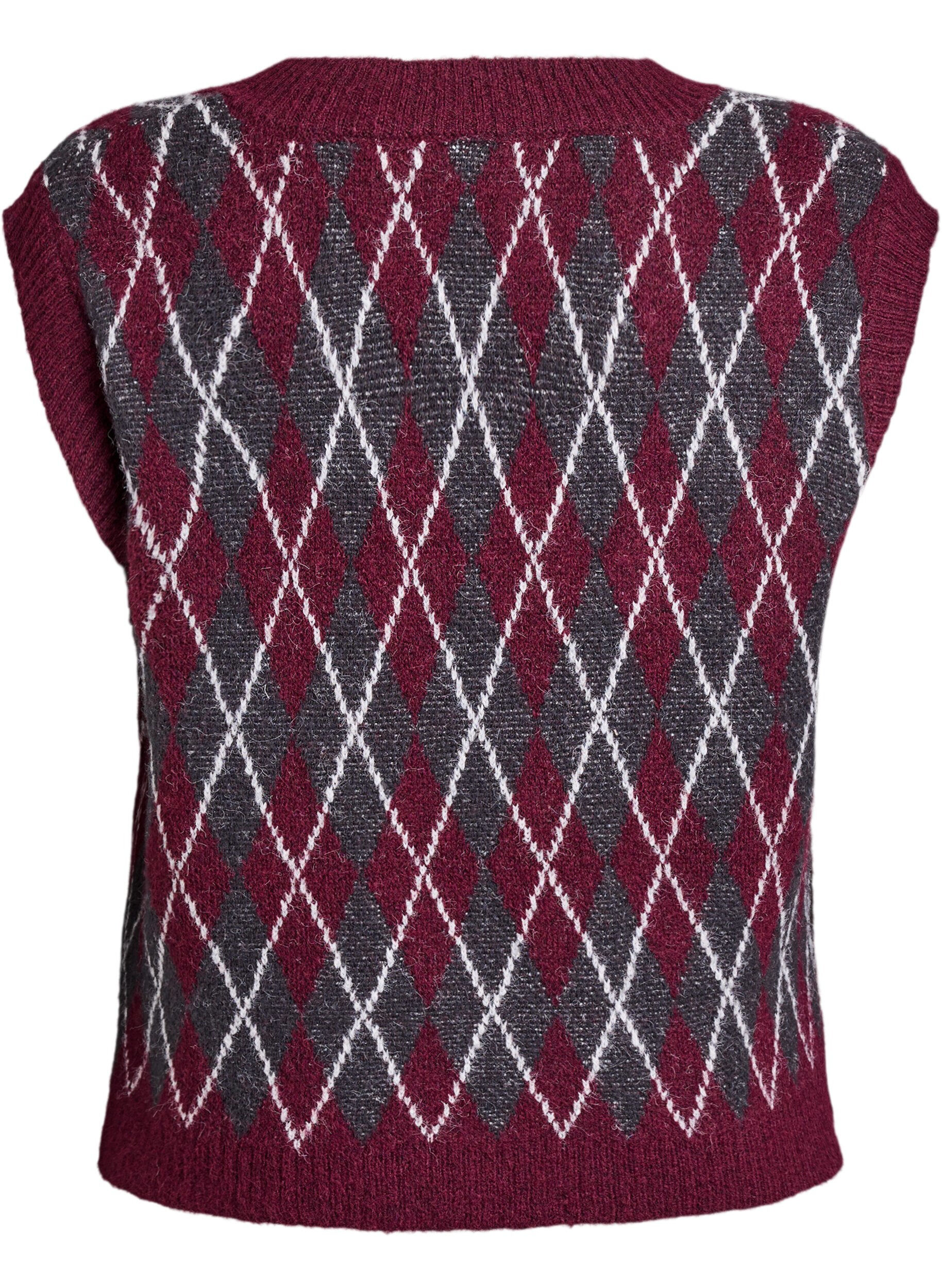 Zizzifashion Knitted vest with a v-neck and argyle pattern, Red, Packshot image number 1