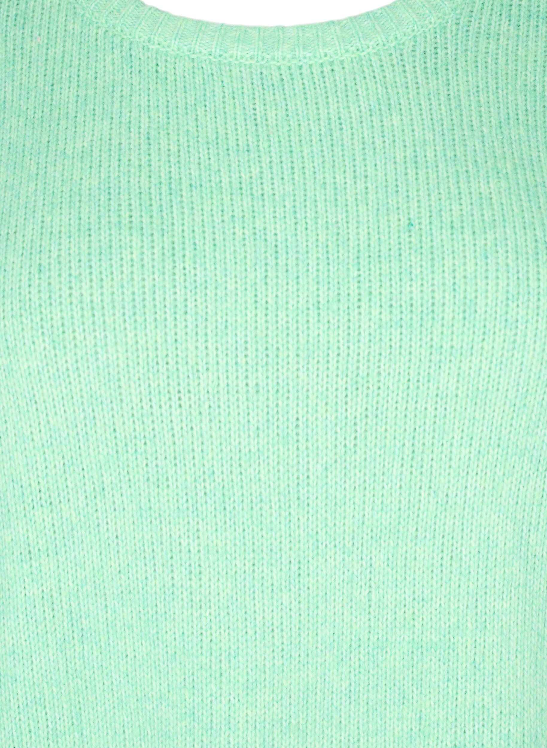 Zizzifashion Long-sleeved knitted jumper with wool and a round neck, Light G. Green Mel., Packshot image number 2