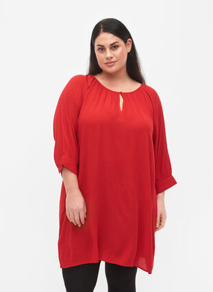 Viscose tunic with 3/4 sleeves, Barbados Cherry, Model image number 0