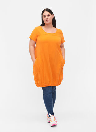 Short-sleeved cotton dress, Orange Tiger, Model image number 2