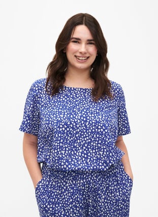 FLASH - Short sleeve blouse with print, Surf the web Dot, Model image number 0