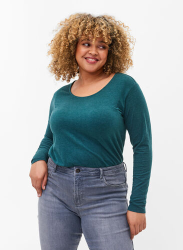 Basic blouse with long sleeves, Ponderosa Pine Mel., Model image number 0