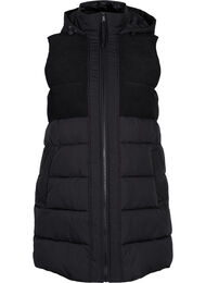 Long vest with hood and zip, Black, Packshot