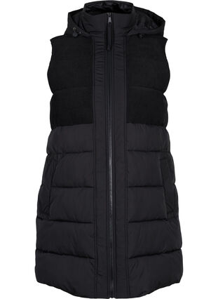 Long vest with hood and zip, Black, Packshot image number 0