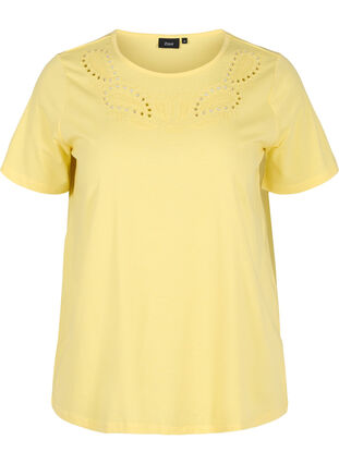 Short-sleeved t-shirt with broderie anglaise, Goldfinch Mel., Packshot image number 0