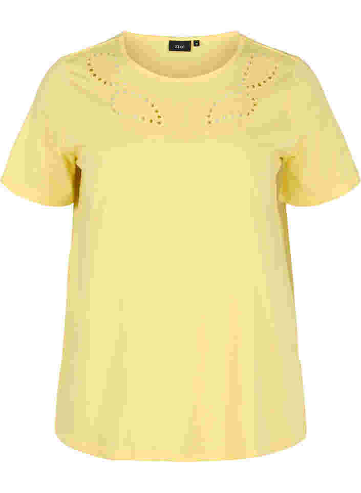 Short-sleeved t-shirt with broderie anglaise, Goldfinch Mel., Packshot image number 0