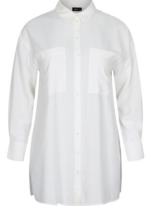Long viscose shirt with pockets and slits, White, Packshot image number 0