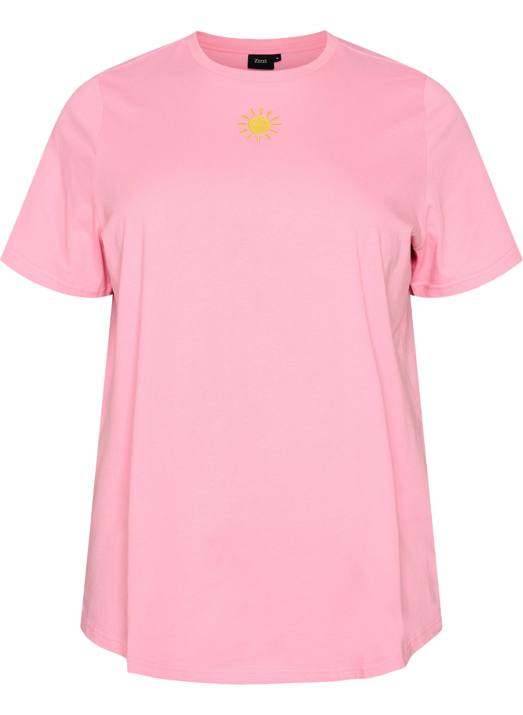 ZizzifashionOrganic cotton T-shirt with text motif, Pink, Packshot image number 0