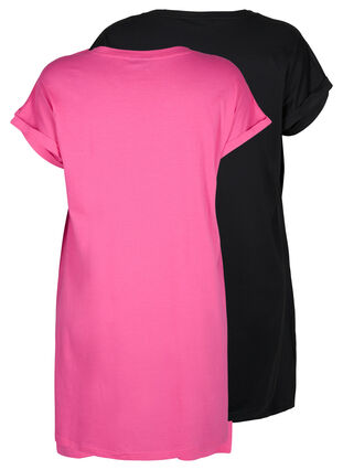 2-pack cotton dress with short sleeves, Shocking Pink/Black, Packshot image number 1