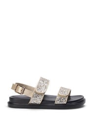 Wide fit glitter sandal with Velcro closure, Gold Glitter, Packshot