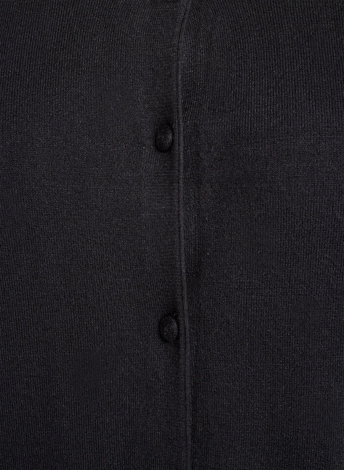 Cardigan with round neck and fabric-covered buttons, Black, Packshot image number 3