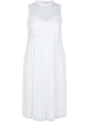 Sleeveless dress with lace and pleats, Star White, Packshot image number 0