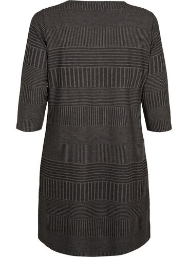 Dress with 3/4 sleeves and striped pattern, Dark Grey Mélange, Packshot image number 1
