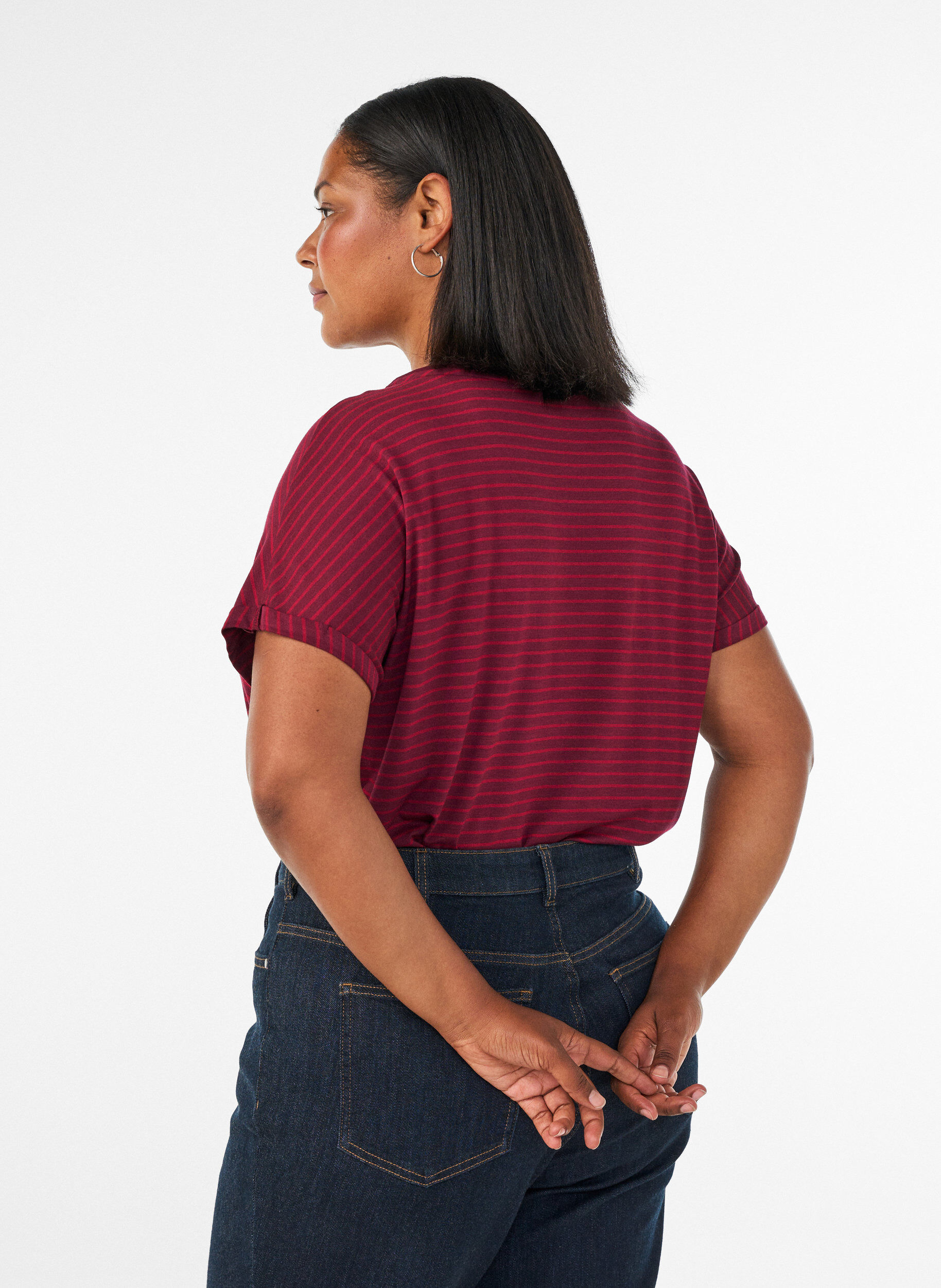 ZizzifashionStriped T-shirt in viscose with a round neck, Red, Model image number 2