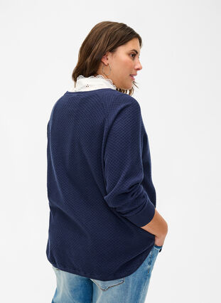 Pullover in organic cotton with texture pattern, Navy Blazer, Model image number 1