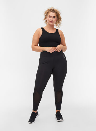 Cropped exercise leggings with mesh, Black, Model image number 0