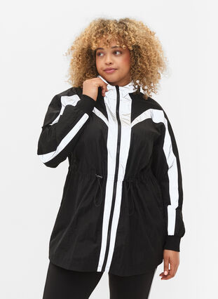 Sports jacket with reflective details and adjustable waist, Black w. Reflex, Model image number 0