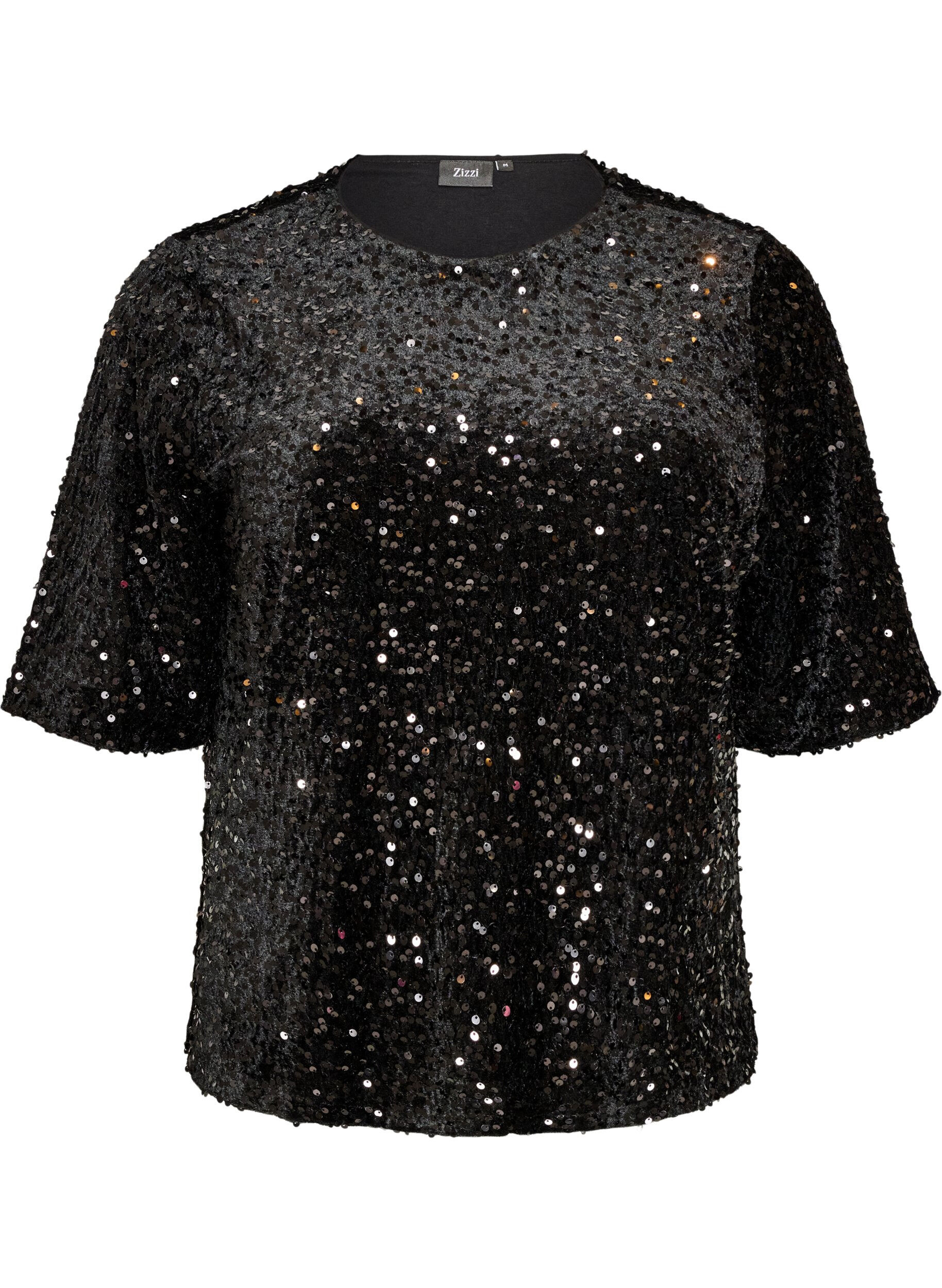 Sequin blouse with elbow-length sleeves