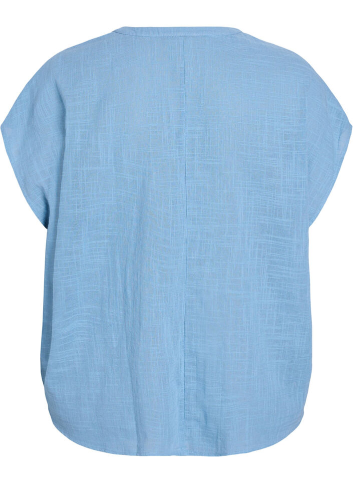 Loose blouse with cap sleeves, Blue, Packshot image number 1