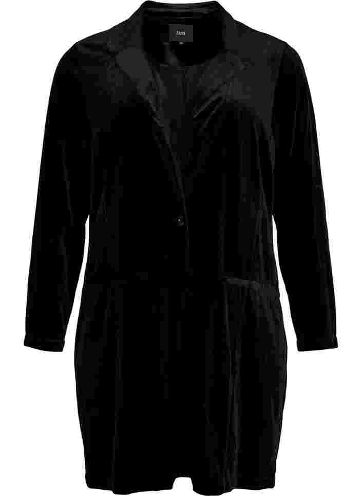 Long blazer in velour, Black, Packshot image number 0