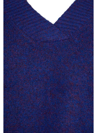 Melange knitted jumper with puff sleeves and v-neck, Ultra Violet Mel., Packshot image number 2