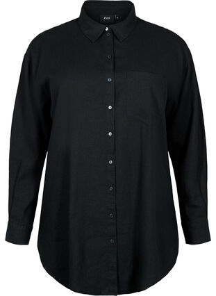 Long shirt in linen-viscose blend, Black, Packshot image number 0